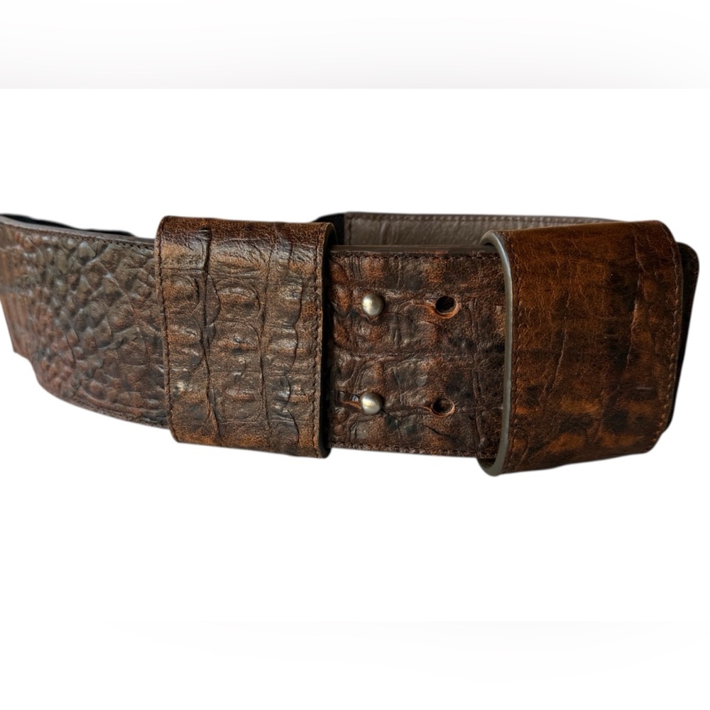 THOMAS WYLDE Wide brown croc embossed leather belt